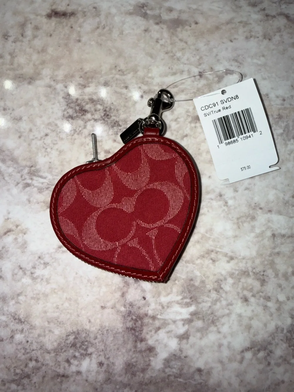 Coach Heart Zip Pouch Keyring in True Red - Picture 1 of 4